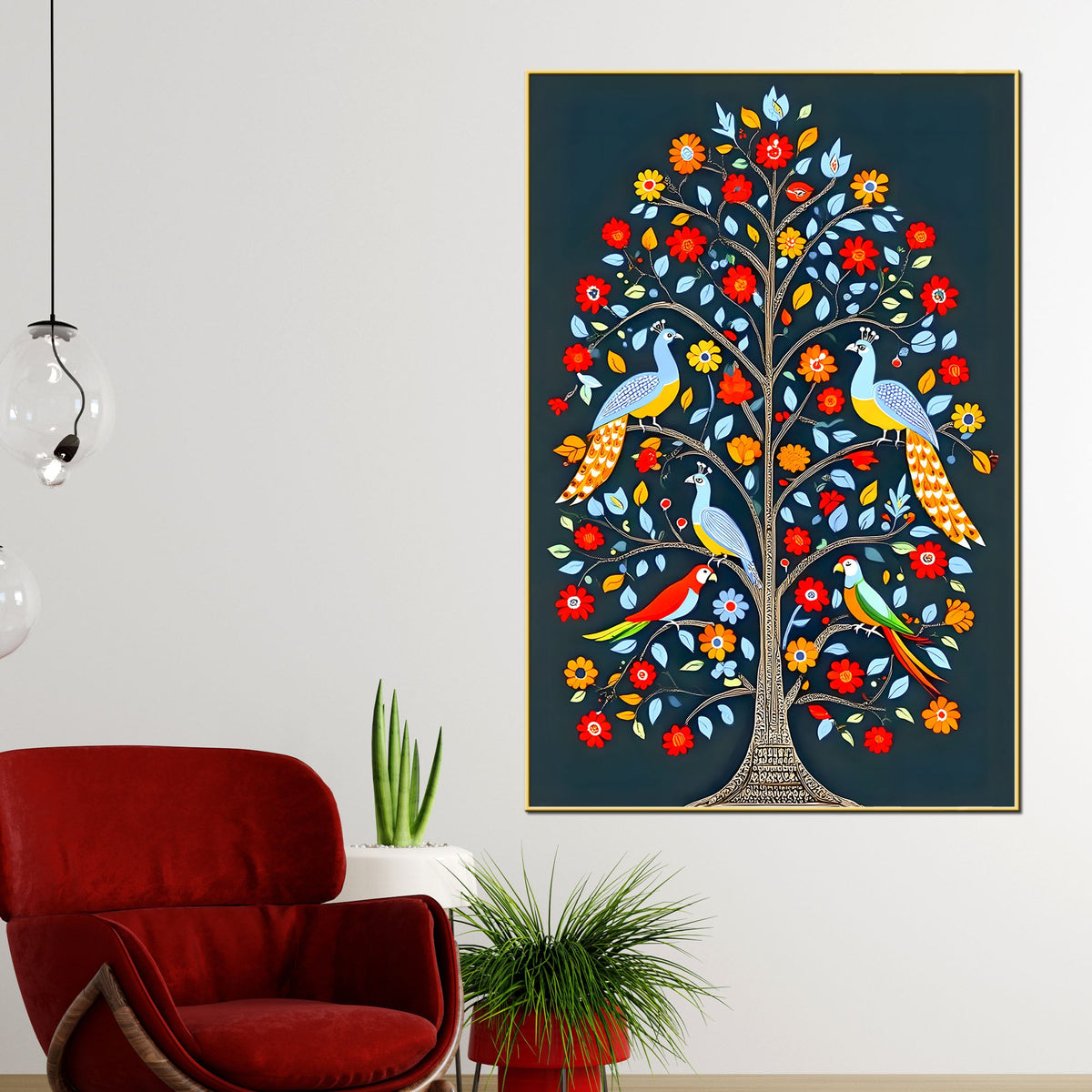 Vibrant Tree of Life Birds & Flowers Canvas Painting