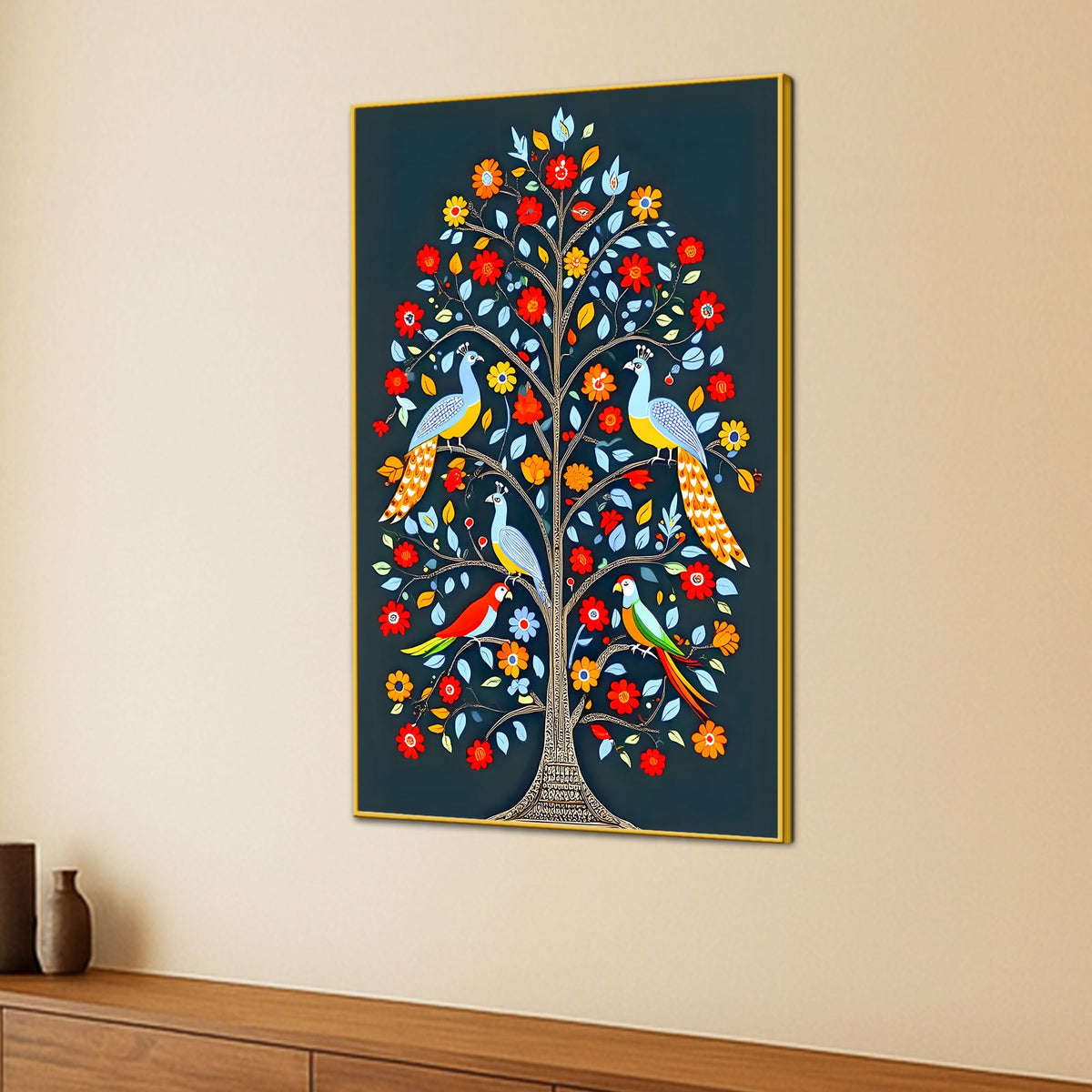 Vibrant Tree of Life Birds & Flowers Canvas Painting