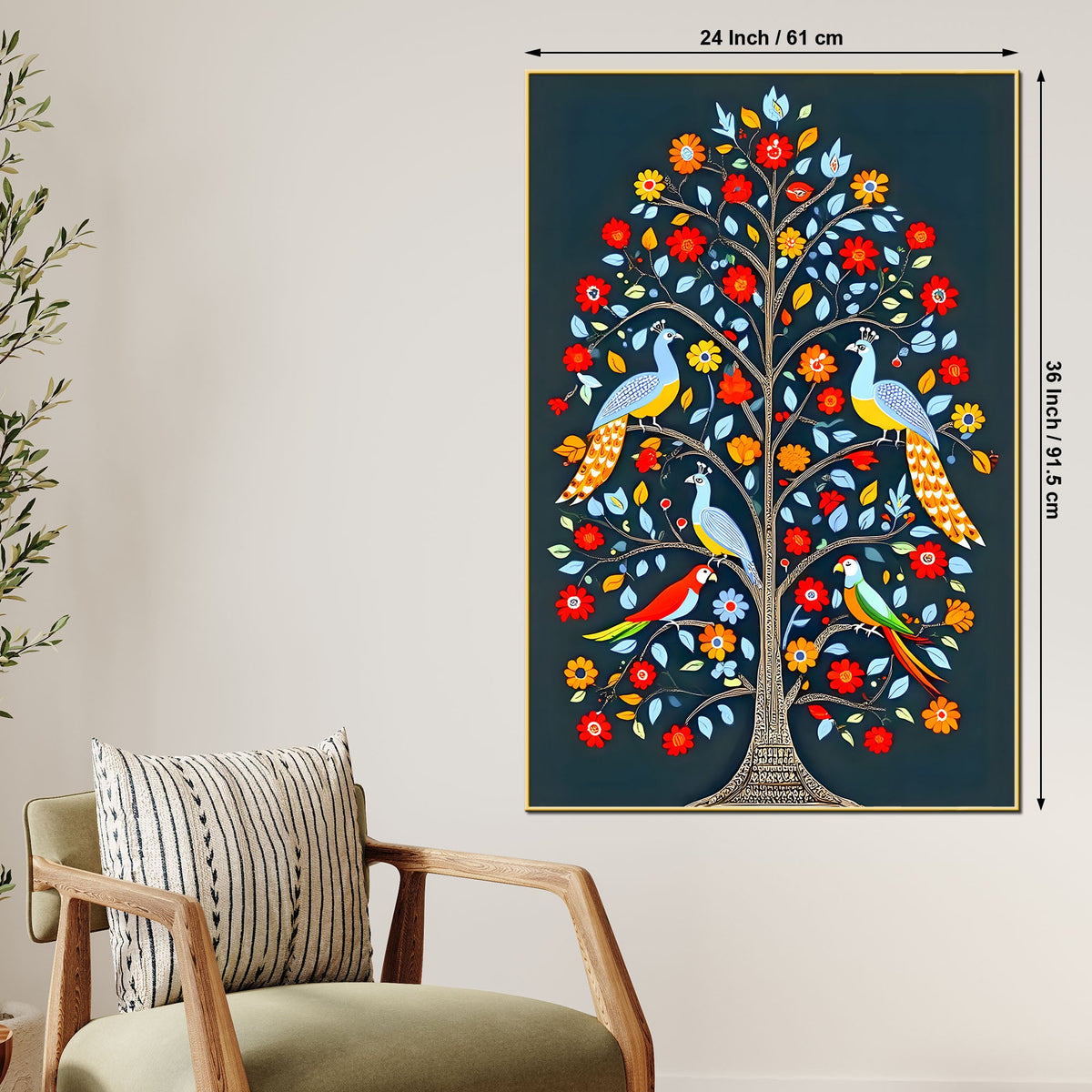 Vibrant Tree of Life Birds & Flowers Canvas Painting