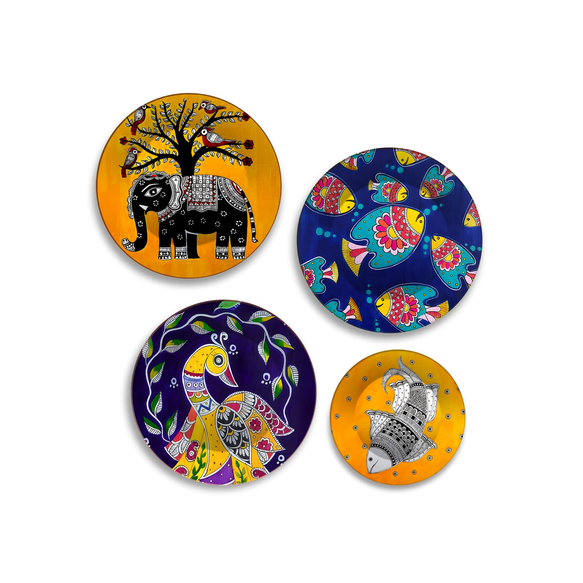 Vibrant Tribal Spirit Jungle Motifs Premium Wall Plates Painting Set of Four