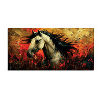 Vivid Horse with Bold Abstract Red and Golden Background Canvas Wall Painting