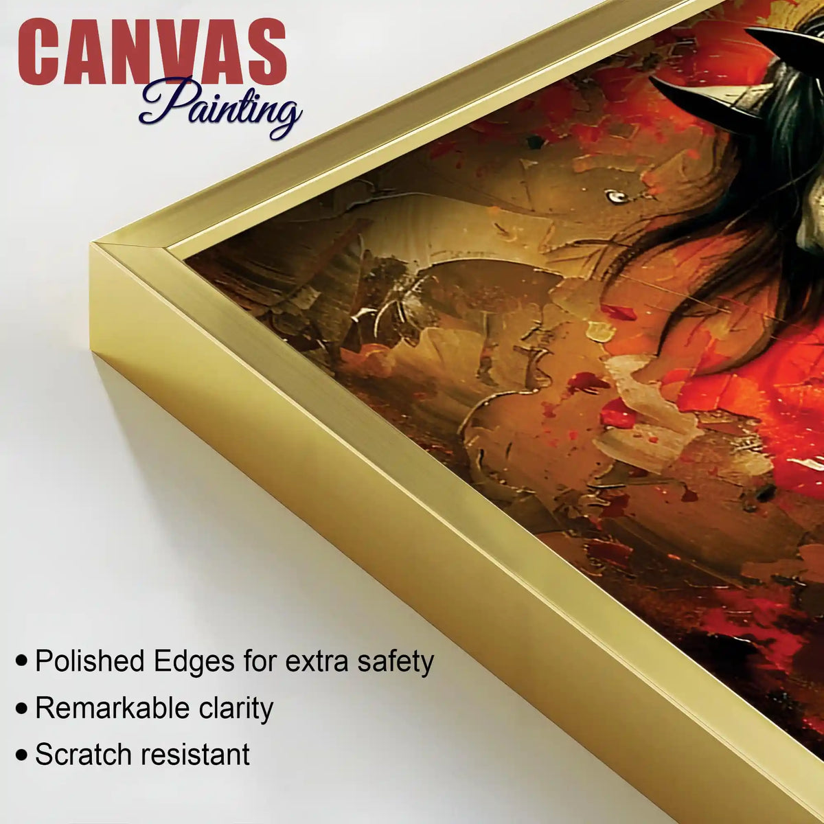 Vivid Horse with Bold Abstract Red and Golden Background Canvas Wall Painting