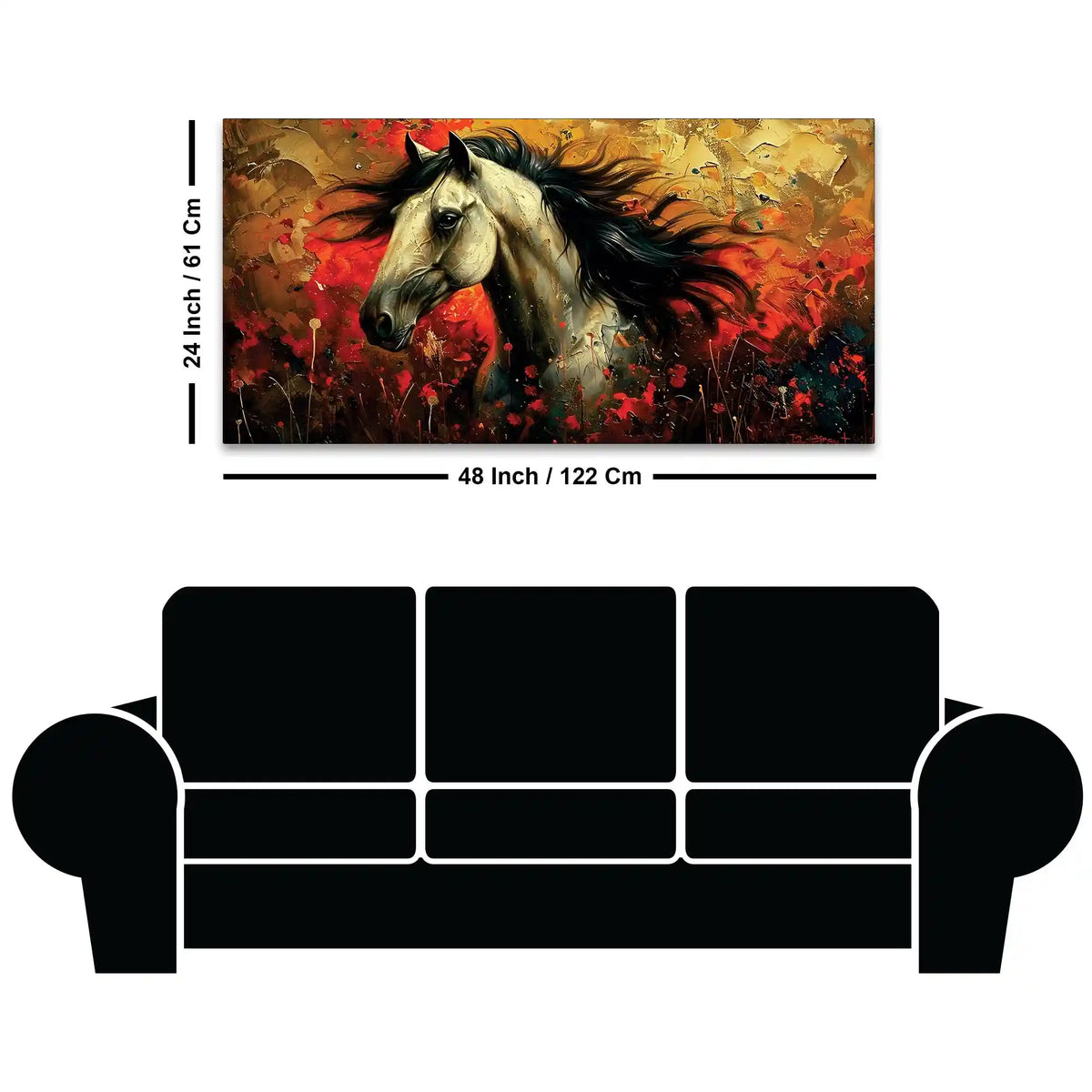 Vivid Horse with Bold Abstract Red and Golden Background Canvas Wall Painting