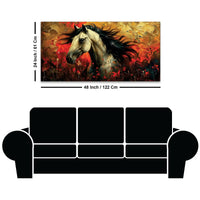 Vivid Horse with Bold Abstract Red and Golden Background Canvas Wall Painting