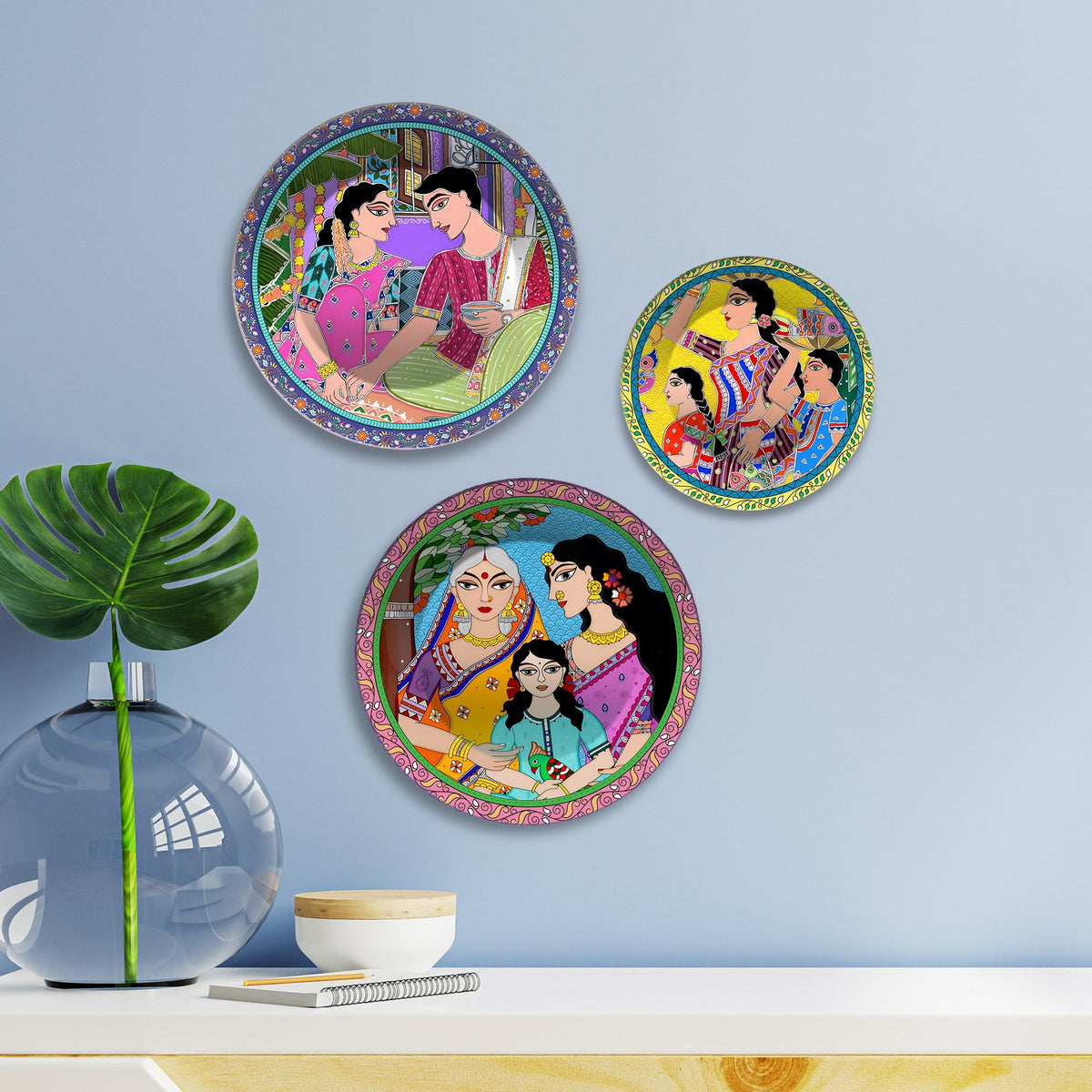 Voices of Tradition Folk Style Premium Wall Plates Painting Set of 3