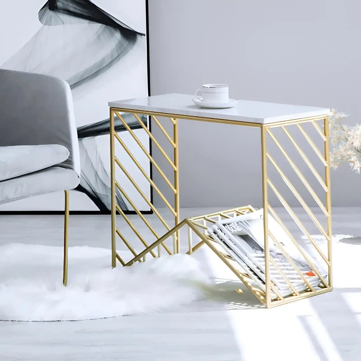 W-Base White Marble Top Console Table