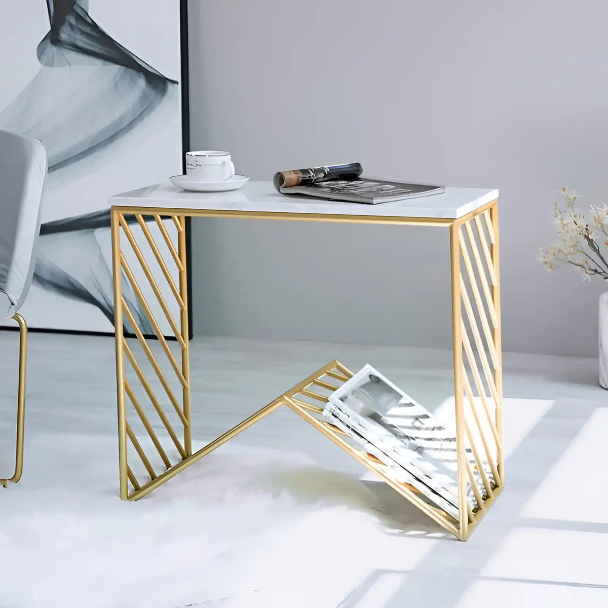 W-Base White Marble Top Console Table