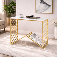 W-Base White Marble Top Console Table