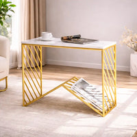 W-Base White Marble Top Console Table