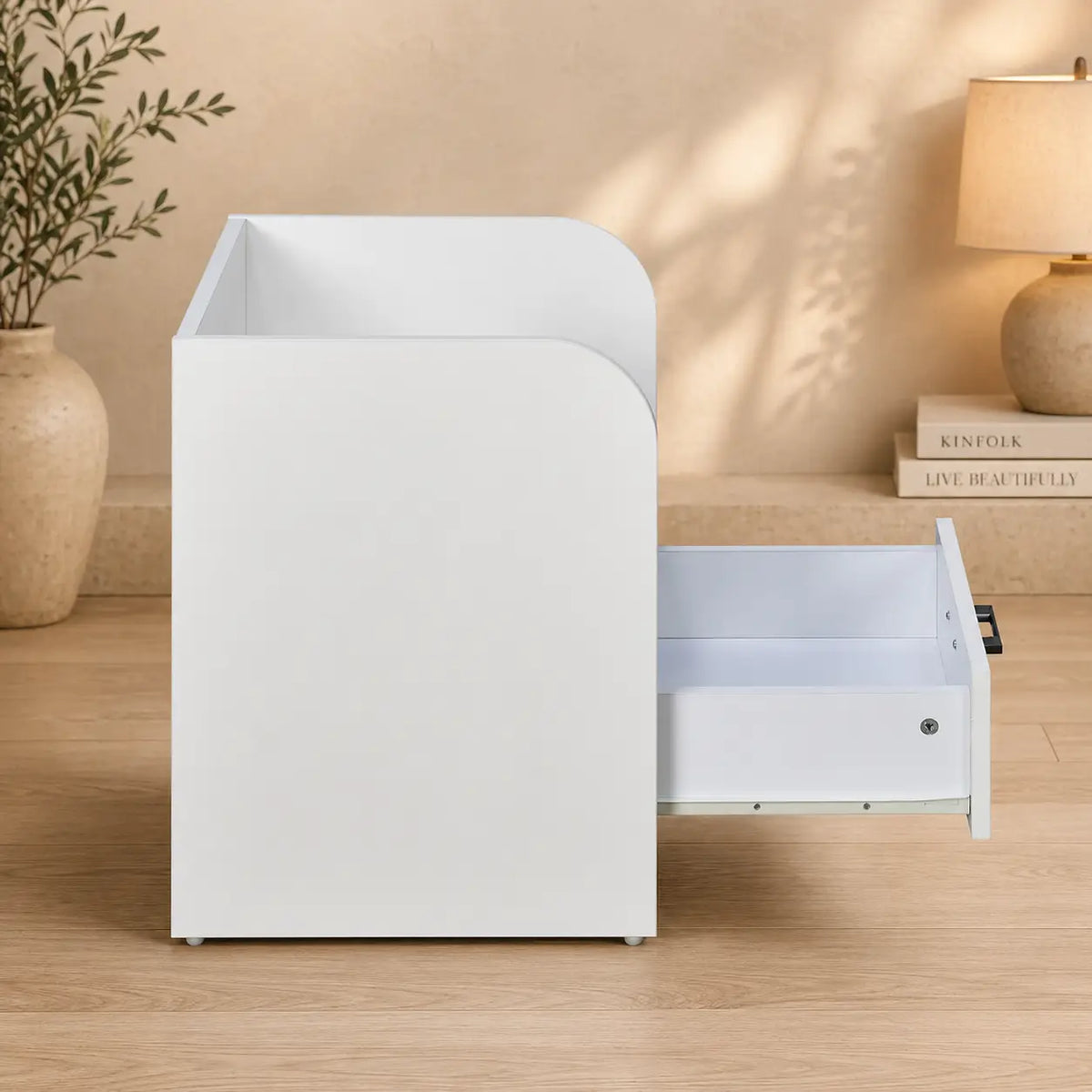 Modern Bedside Table with Drawer & Open Shelf