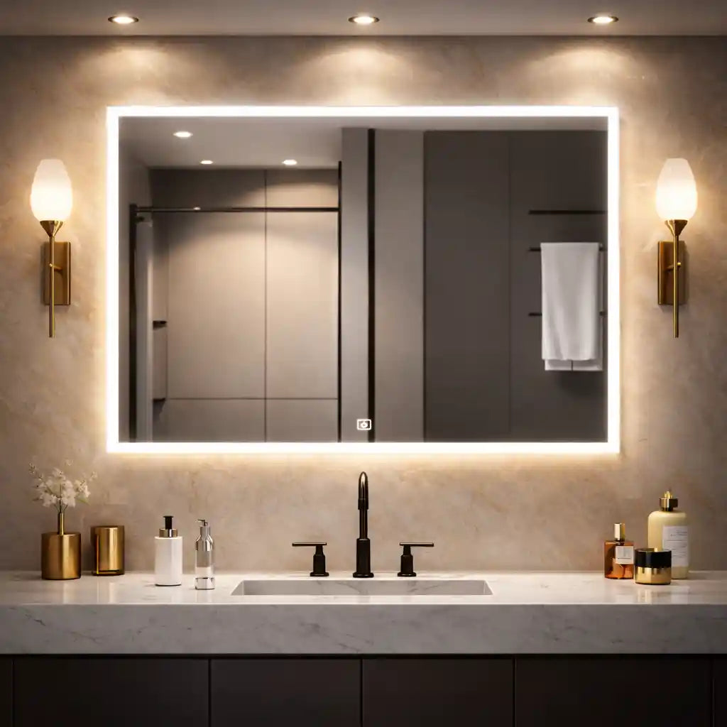 Wall Mounted Bathroom Cabinet Mirror with Sleek LED Border