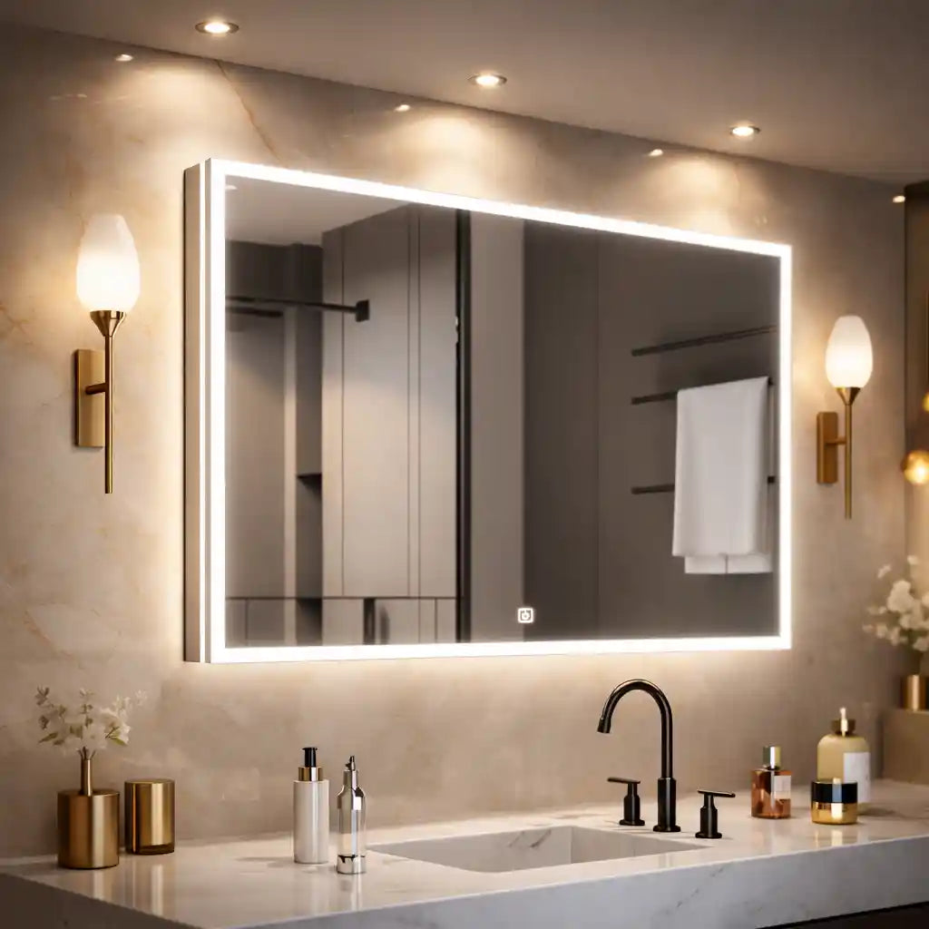 Wall Mounted Bathroom Cabinet Mirror with Sleek LED Border