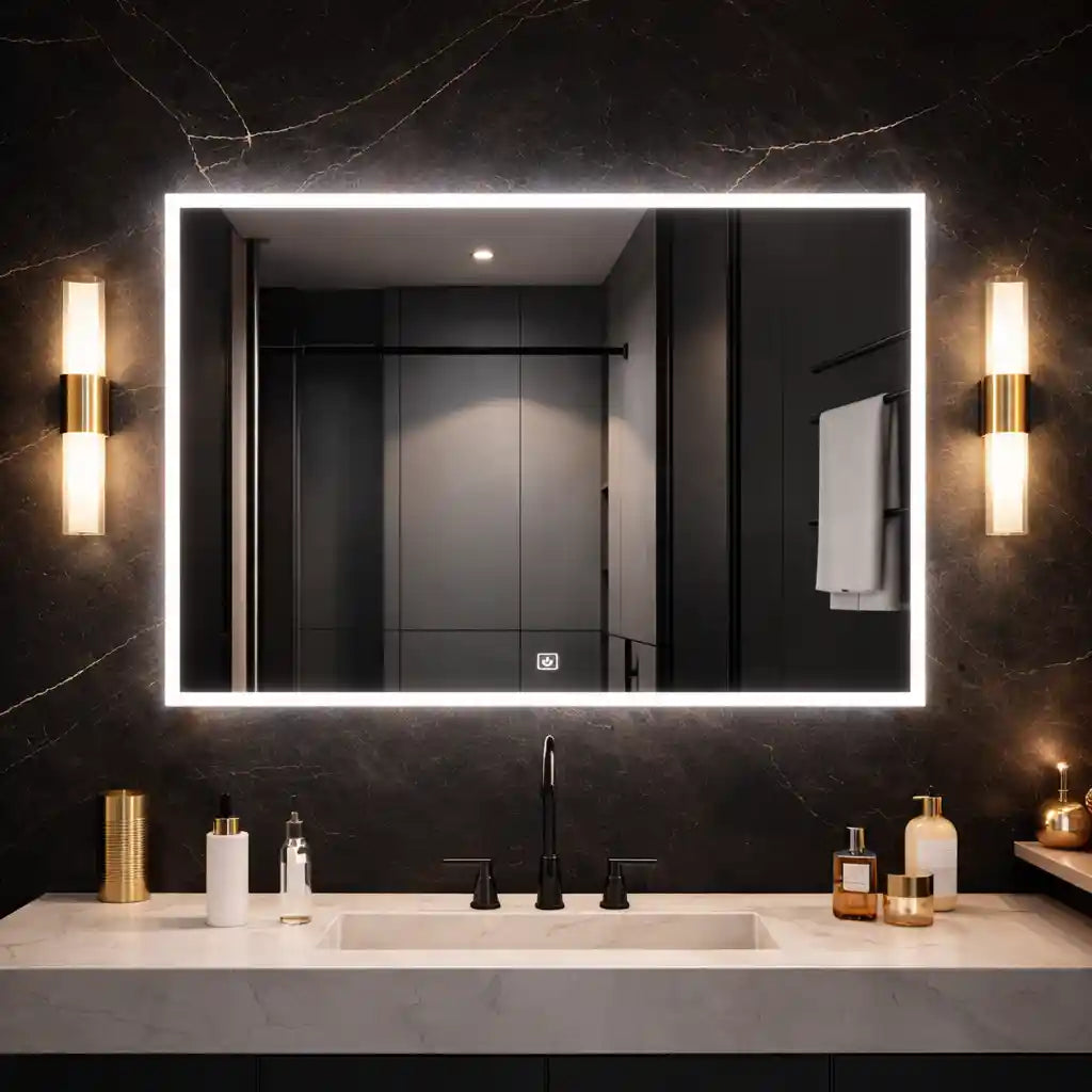 Wall Mounted Bathroom Cabinet Mirror with Sleek LED Border