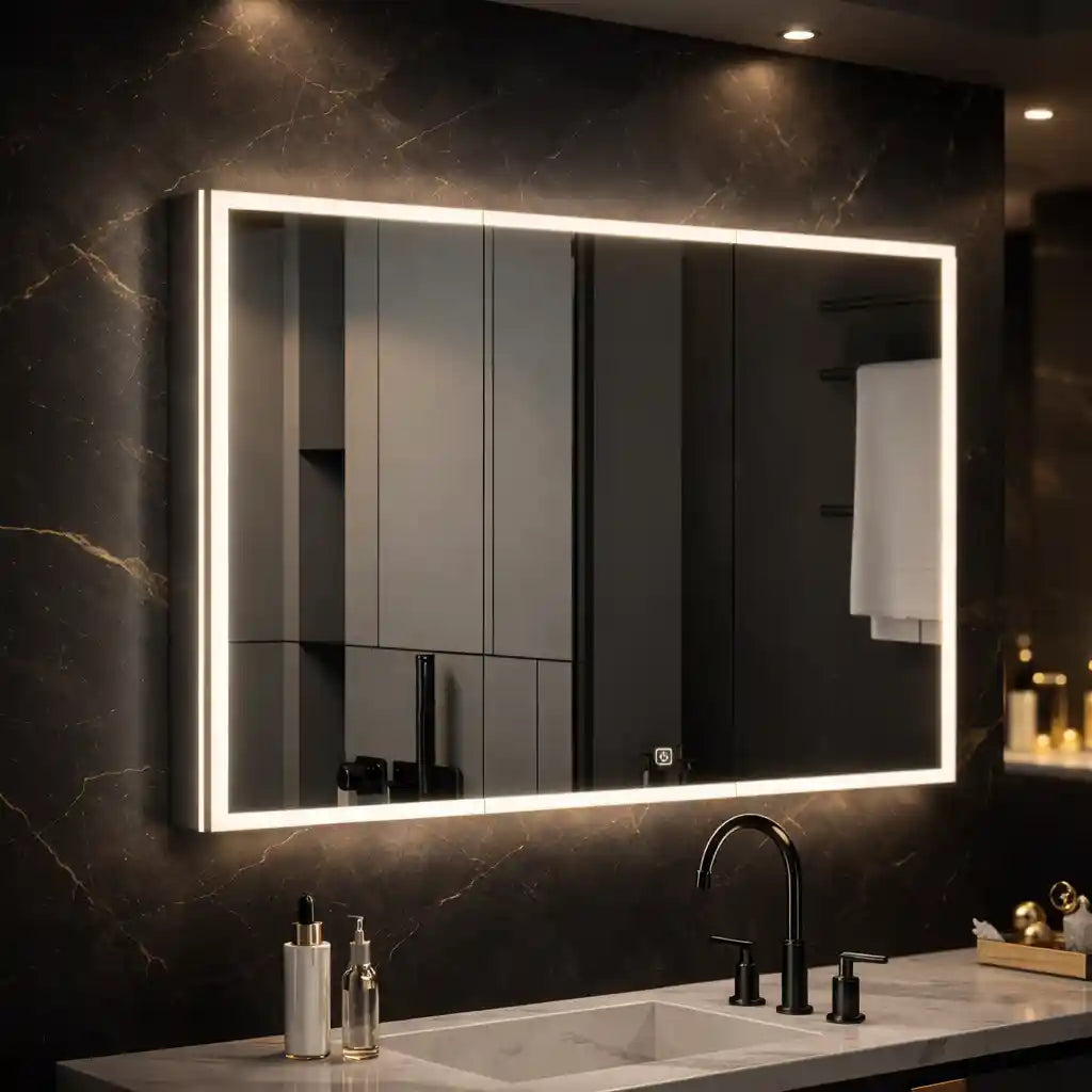 Wall Mounted Bathroom Cabinet Mirror with Sleek LED Border