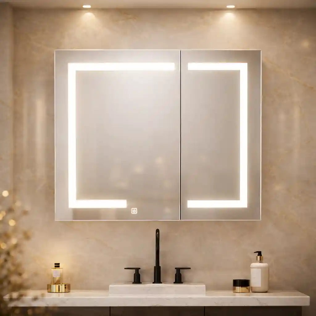 Wall Mounted LED Mirror Cabinet with Bold Corner Lighting