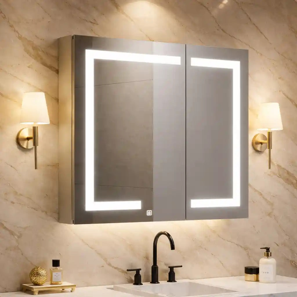 Wall Mounted LED Mirror Cabinet with Bold Corner Lighting