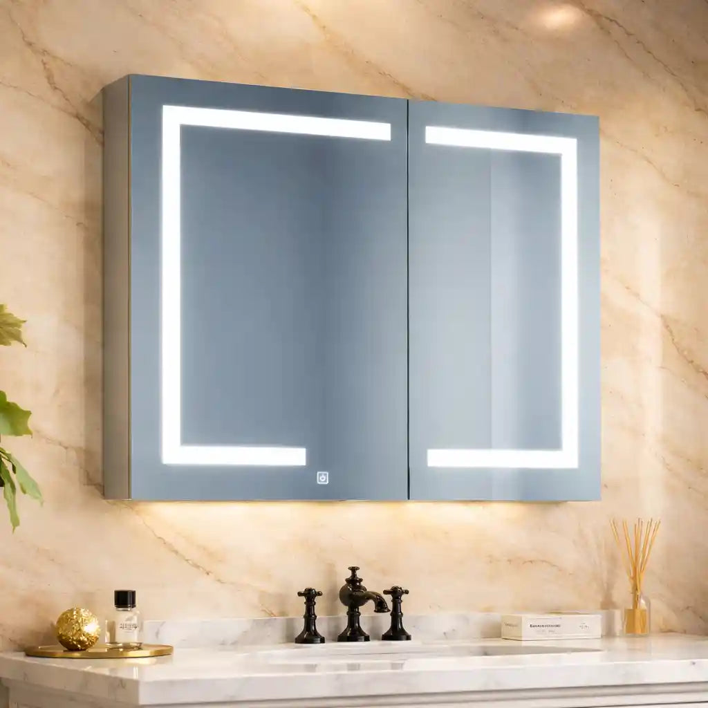 Wall Mounted LED Mirror Cabinet with Bold Corner Lighting