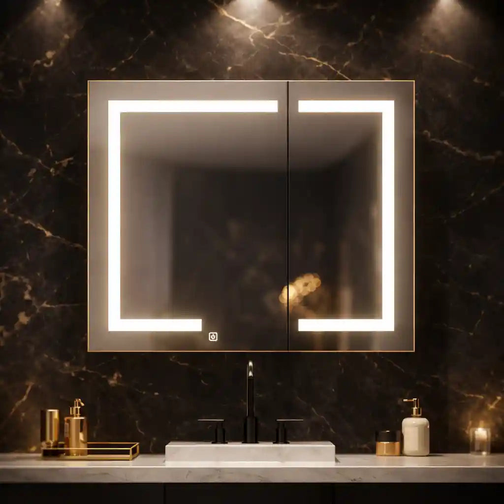 Wall Mounted LED Mirror Cabinet with Bold Corner Lighting
