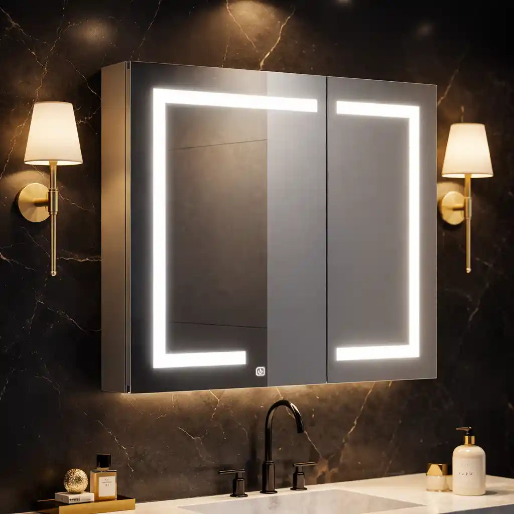 Wall Mounted LED Mirror Cabinet with Bold Corner Lighting