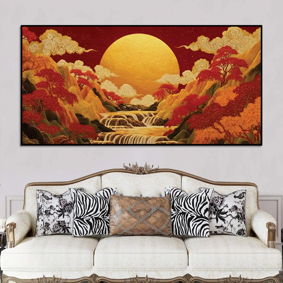 Waterfall Mountain Abstract Canvas Wall Painting for Living Room