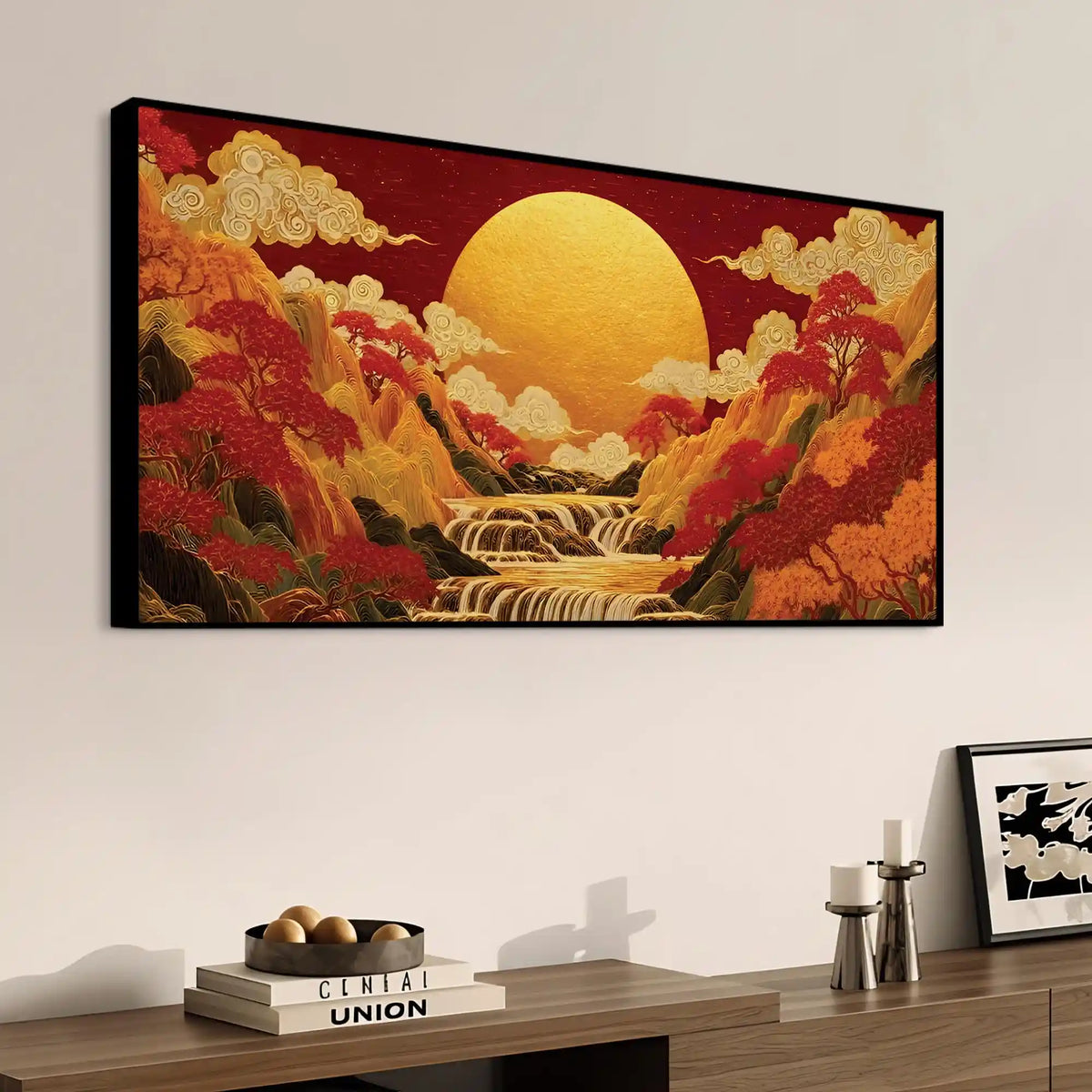 Waterfall Mountain Abstract Canvas Wall Painting for Living Room