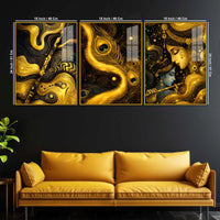 Whispers of the Divine Flute Acrylic Floating Frame Wall Painting Set of 3