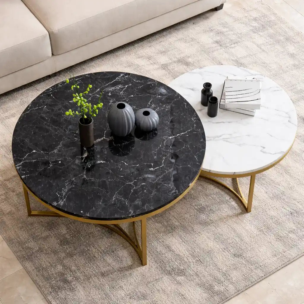White &  Black Cisco Marble Nesting Table Set of 2
