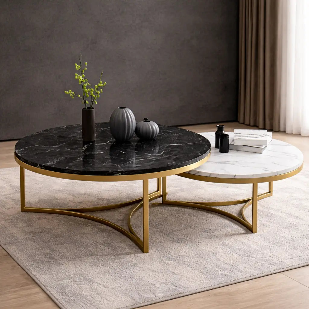 White &  Black Cisco Marble Nesting Table Set of 2