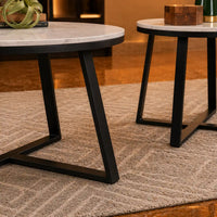 White Marble Round Coffee Table Set of 2 with Faux Marble
