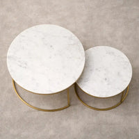 White Marble Round Iron Stand Coffee Tables Set of 2