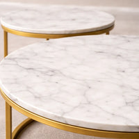 White Marble Round Iron Stand Coffee Tables Set of 2