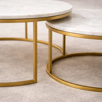 White Marble Round Iron Stand Coffee Tables Set of 2