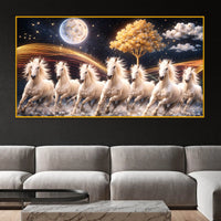 White Running Horses Under Moonlight Crystal Glass Painting