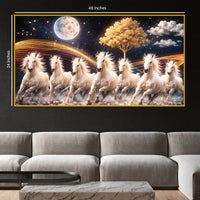 White Running Horses Under Moonlight Crystal Glass Painting