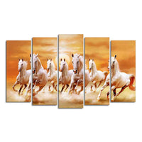 White Running Seven Horses 5 Pieces Premium Wall Painting