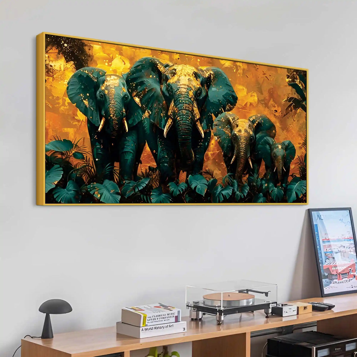 Wildlife Elephant with Gold Splash Effect Canvas Wall Painting
