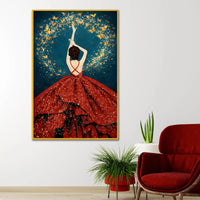 Woman in Red Dress Floating Frame Crystal Wall Painting