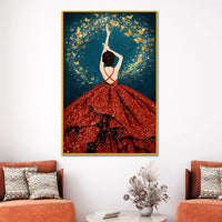 Woman in Red Dress Floating Frame Crystal Wall Painting