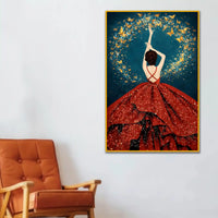 Woman in Red Dress Floating Frame Crystal Wall Painting