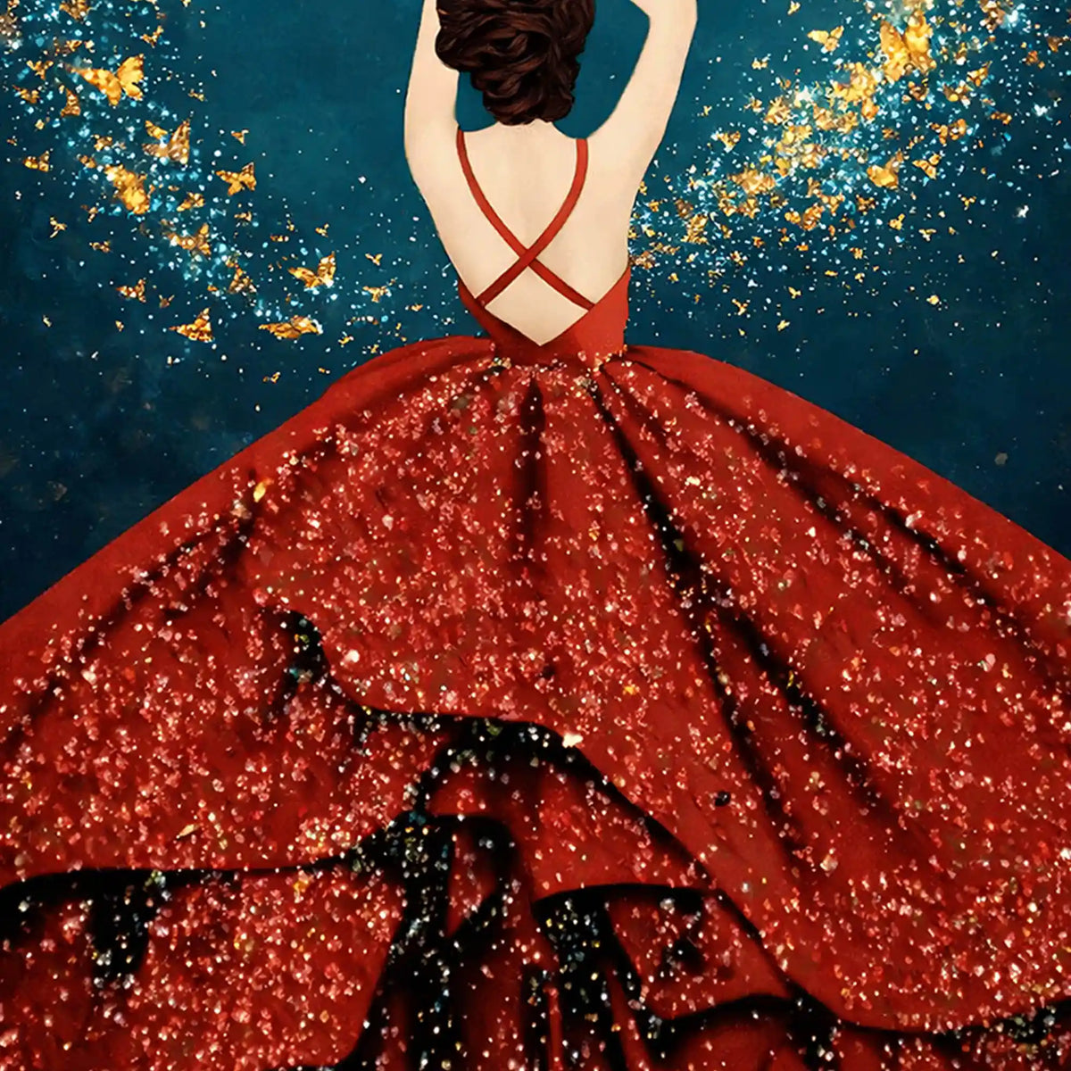 Woman in Red Dress Floating Frame Crystal Wall Painting