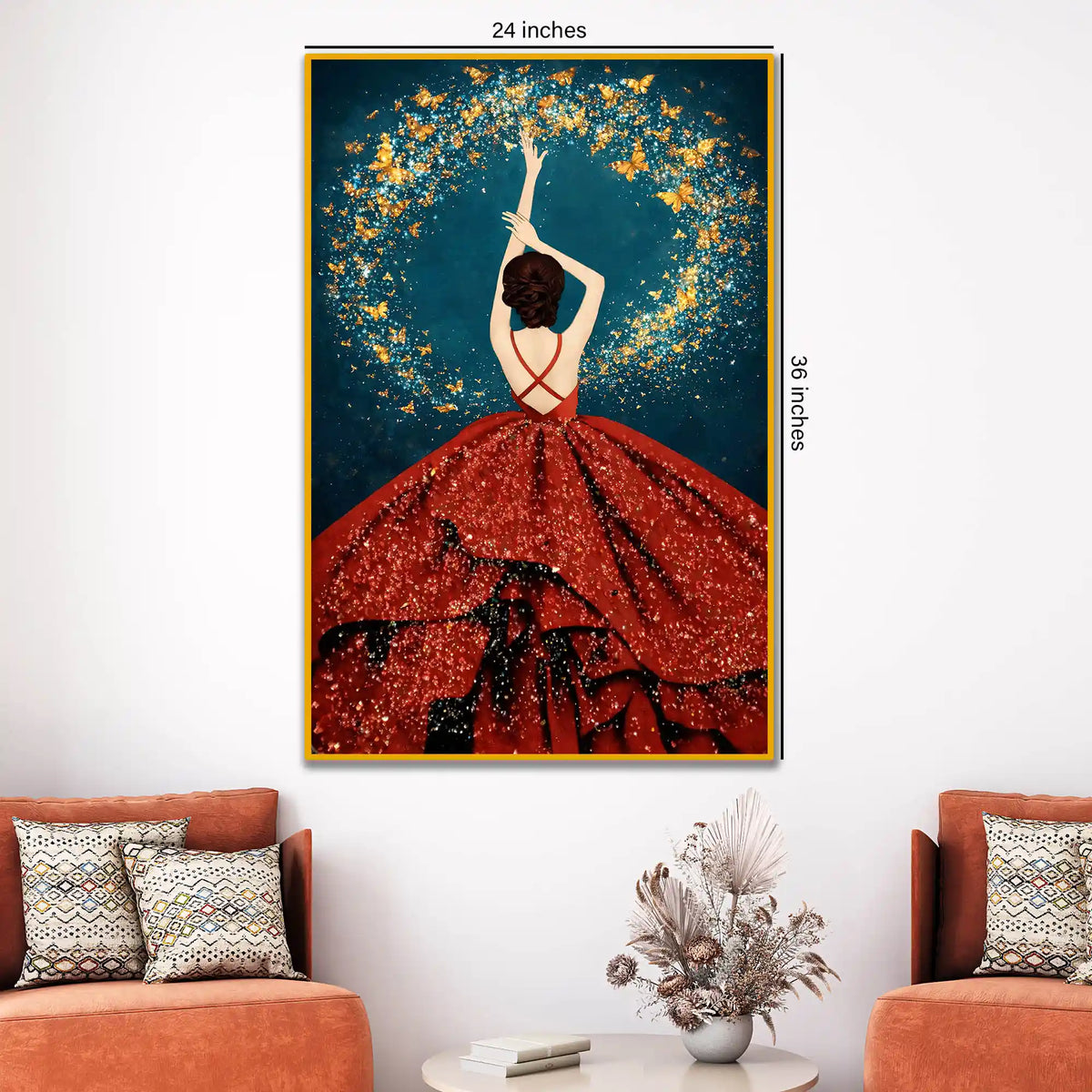 Woman in Red Dress Floating Frame Crystal Wall Painting