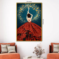 Woman in Red Dress Floating Frame Crystal Wall Painting
