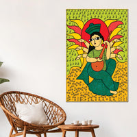 Woman Playing Veena Canvas Painting | Indian Home Wall Art