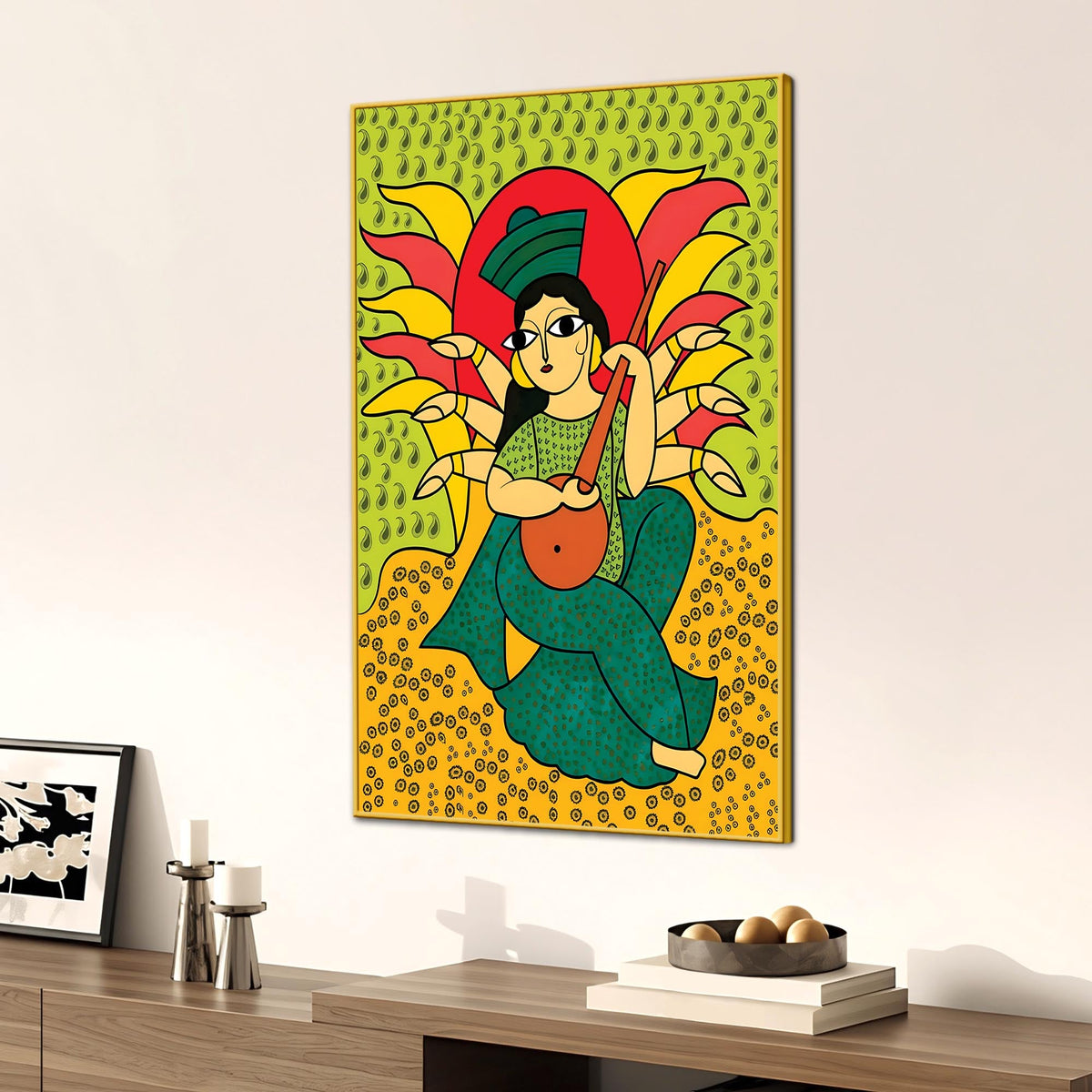 Woman Playing Veena Canvas Painting | Indian Home Wall Art