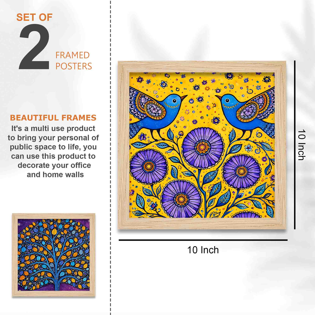 Woman & Tree of Life Indian Folk Art Wall Frame Set of Four