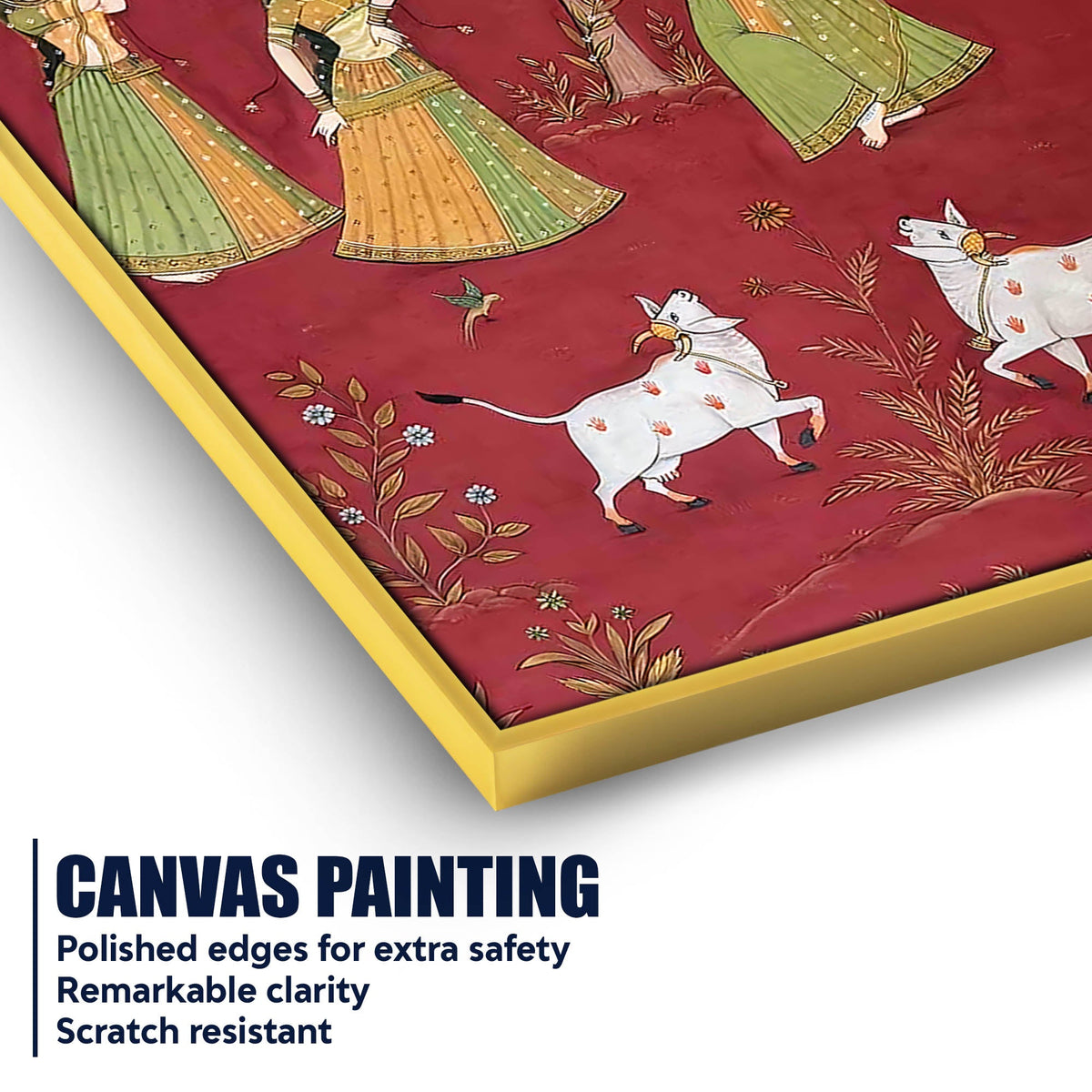 Women Dancing with Cow & Peacock Pichwai Style Canvas Wall Painting