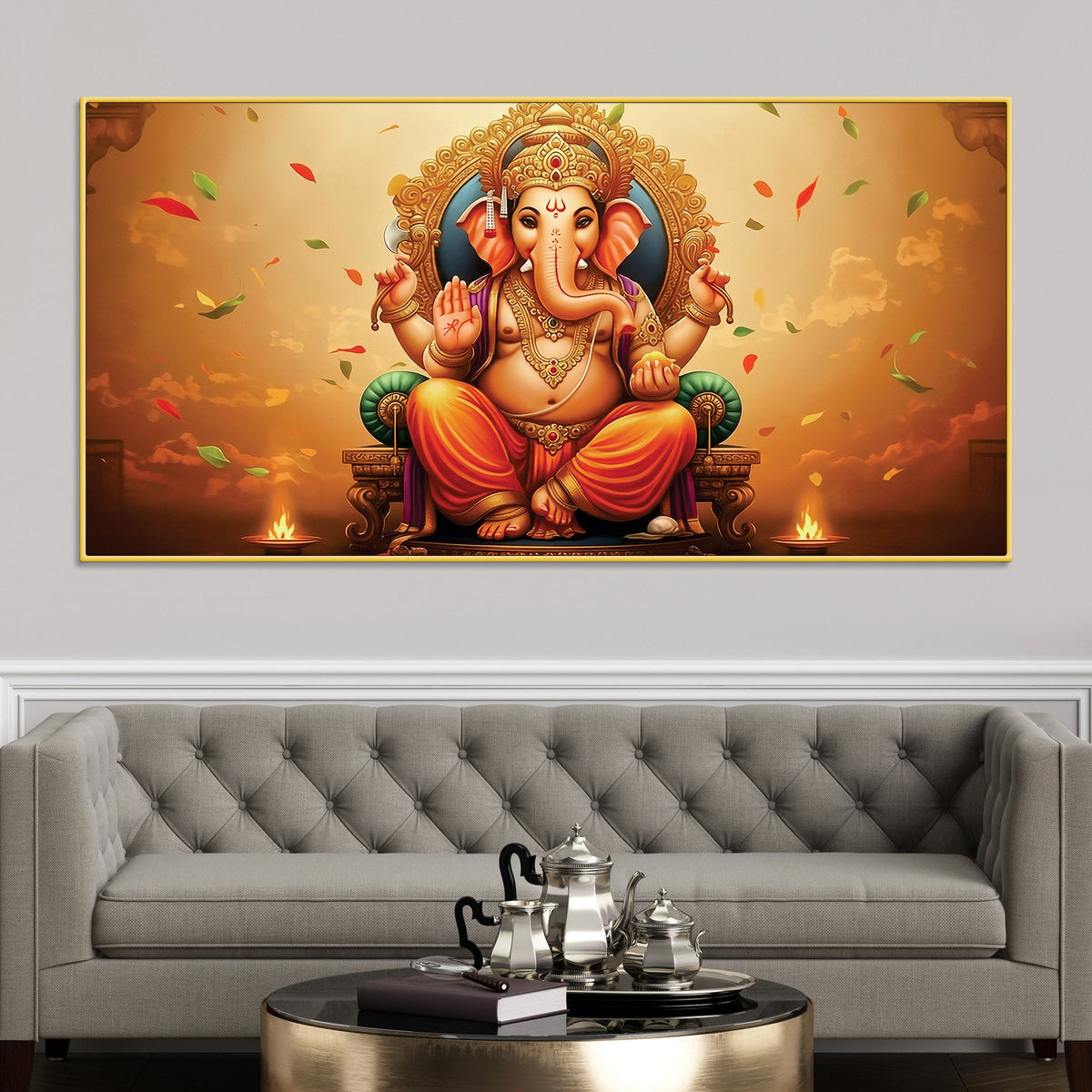 Wonderful Lord Shri Ganeshji Giving Blessing Canvas Wall Painting for Home & Office Wall Decor – Elegant Spiritual Art
