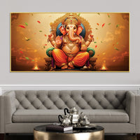 Wonderful Lord Shri Ganeshji Giving Blessing Canvas Wall Painting for Home & Office Wall Decor – Elegant Spiritual Art