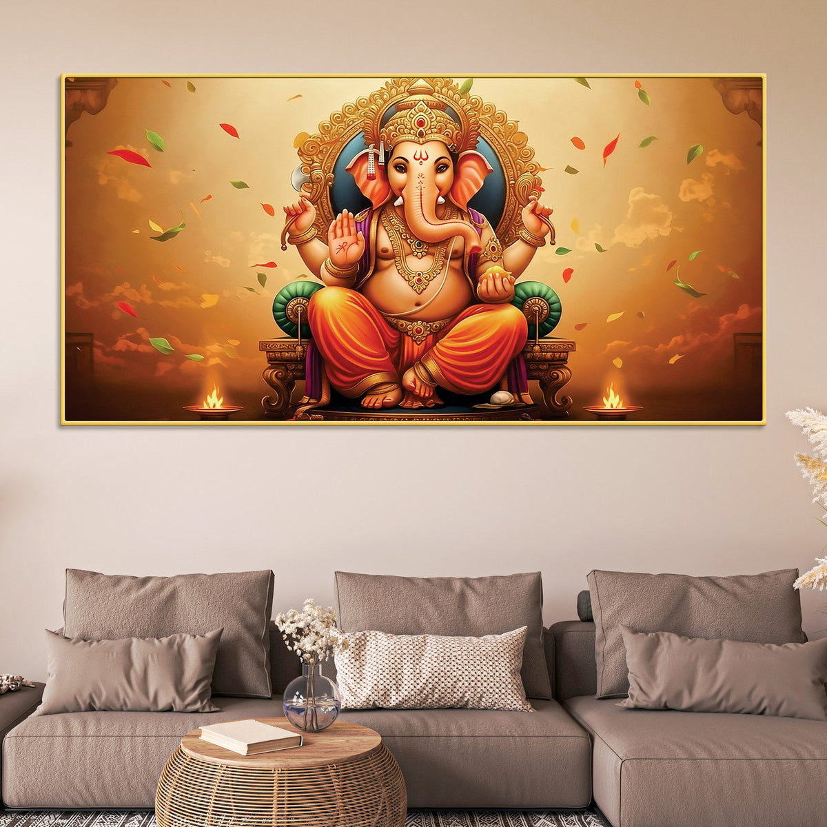 Wonderful Lord Shri Ganeshji Giving Blessing Canvas Wall Painting for Home & Office Wall Decor – Elegant Spiritual Art