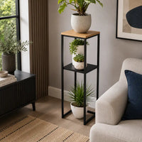 Wood Pedestal 2-Tier Square Shape Black Stand End Side Table